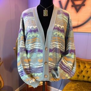 Vintage Pronto Uomo Cardigan Sweater Made in Italy Geometric Design Size L